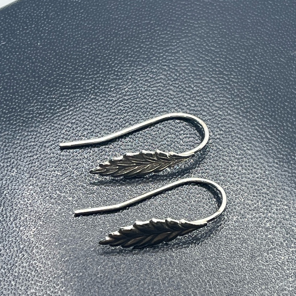 Sterling Silver Feathers Leaf Dangle Hook Earrings - image 3